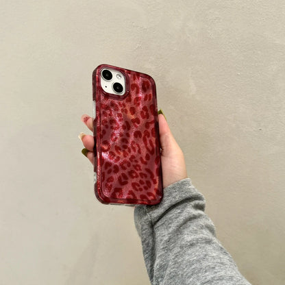 Retro Illusory Color Red Leopard Print Glitter Shockproof Protective Phone Case