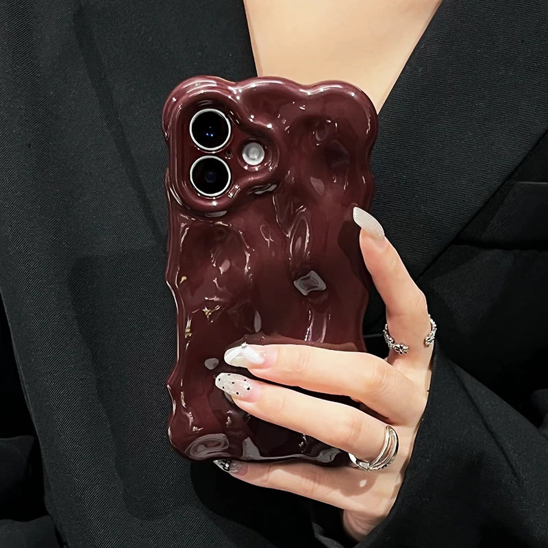 Wine Red Glossy Wave Pattern Phone Case