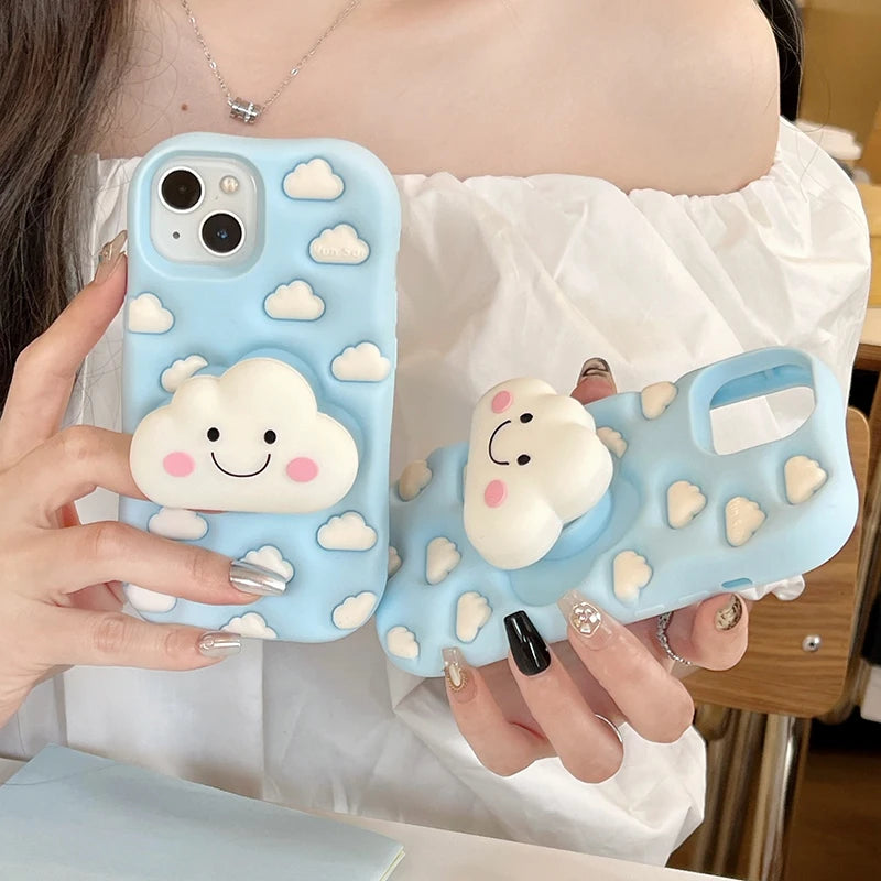Cartoon Cute 3D Cloud Folding Stand Holder Phone Case