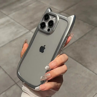 Plating Sliver 3D Cute Cartoon Cat Ears Transparent Phone Case