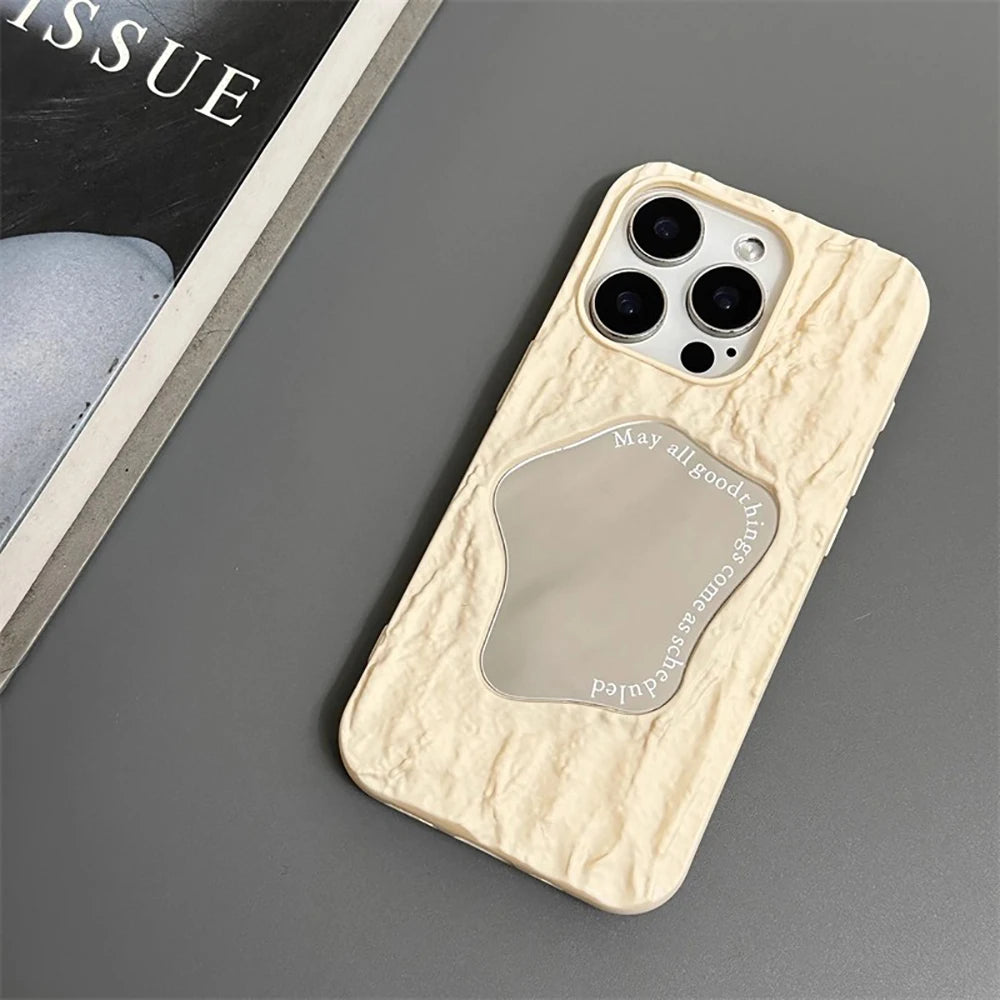 Luxury 3D Rock Pattern Makeup Mirror Rose Phone Case