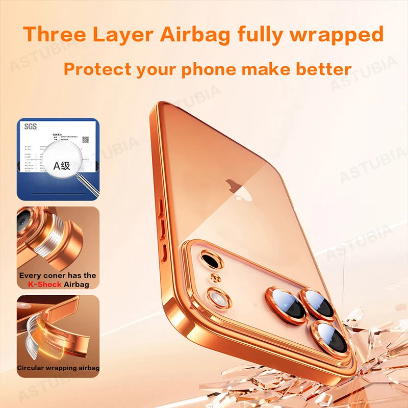 Luxury Plating TPU Orange Clear Phone Case