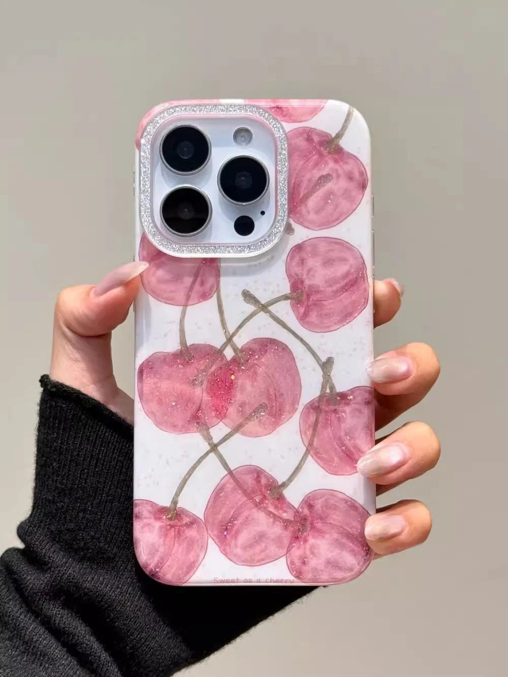 INS Cute Cherry Pattern Glitter Bling Phone Case