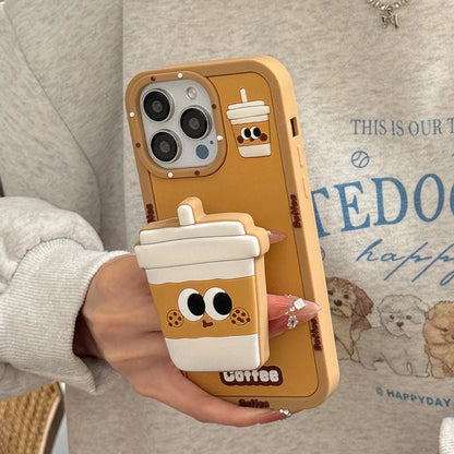 Funny 3D Coffee Cup Folding Holder Stand Phone Case