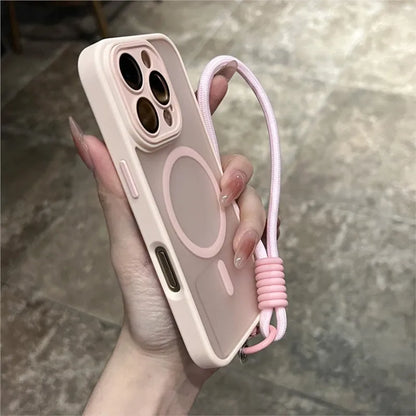 Clear Matte Magnetic Lanyard Wrist Strap Phone Case