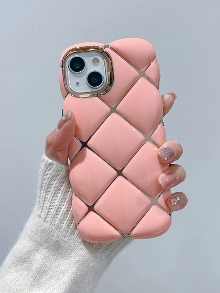 Plating 3D Plaid Diamond Pattern Candy Color Phone Case