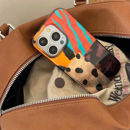 New Retro Fourcolor Leopard Pattern Stitching Phone Case