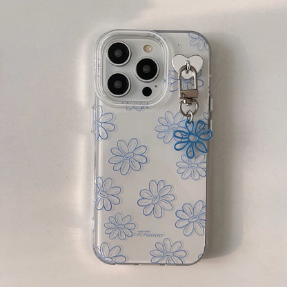 Fresh Full Screen Blue Line Flowers Matte Pendant Shockproof Protective Phone Case