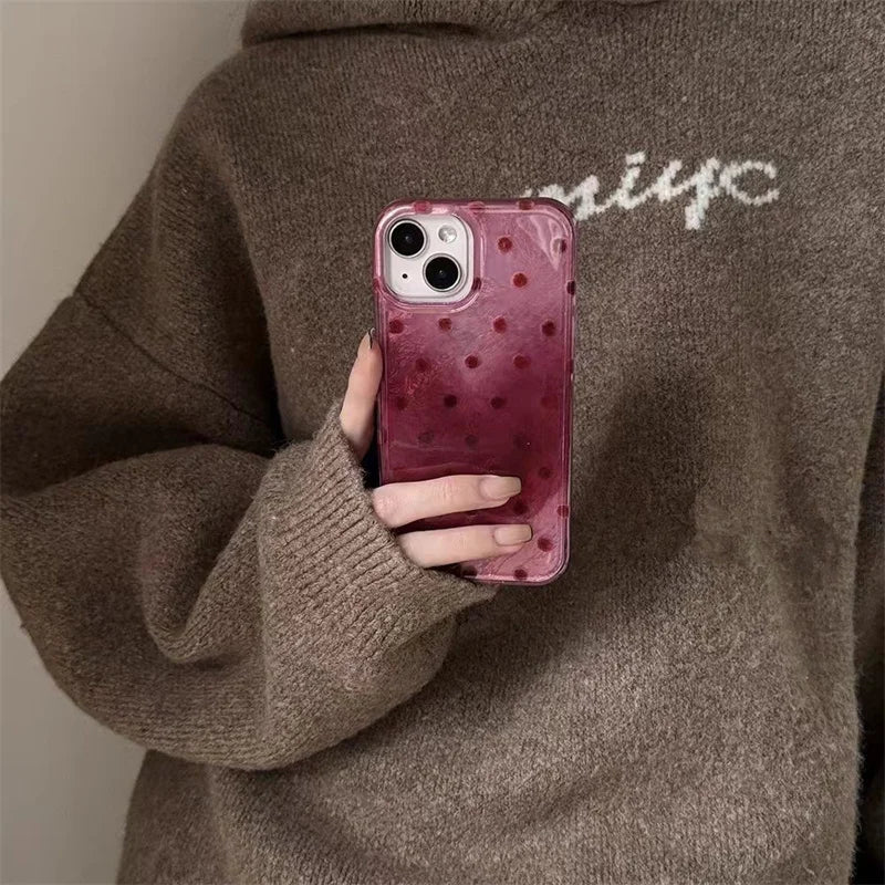Adorable Heart Phone Case With Cute Dot Raspberry Red Background