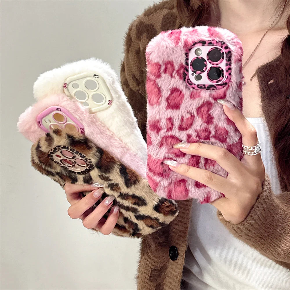 Fashion Leopard Fluffy Fur Phone Case