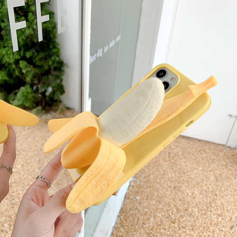 Funny 3D Stress Reliever Peeled Banana Phone Case
