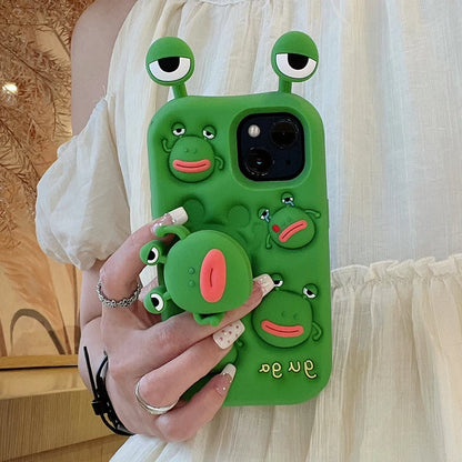 3D Cute Silicone Telescopic Bracket Thick Lips Green Frog Phone Case