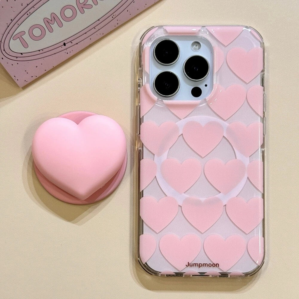Cute Pink Heart Love Magnetic Grip Tok Phone Case