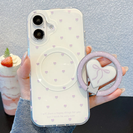 Cute Full-Screen Heart Bowknot Magnetic Grip Tok Wireless Charge Phone Case