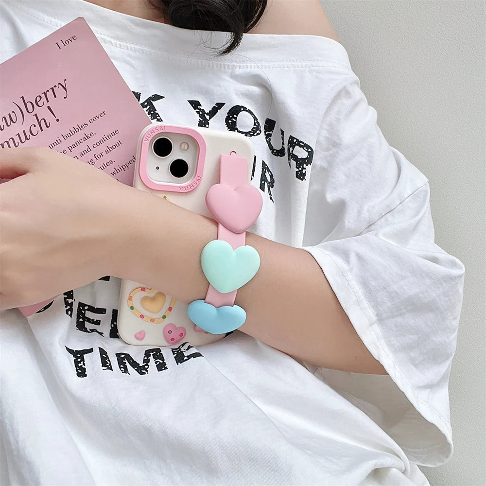 3D Cute Heart Cartoon Love Wristband Wrist Strap Phone Case