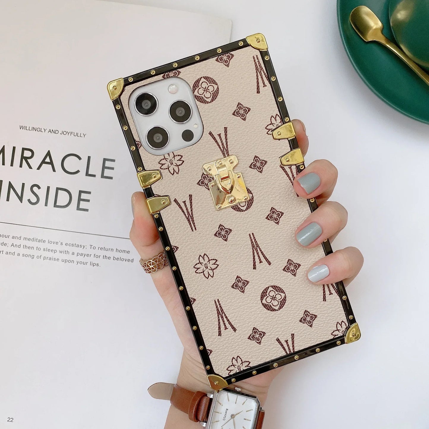 Luxury Retro Leather Ring Holder Phone Case for iPhone