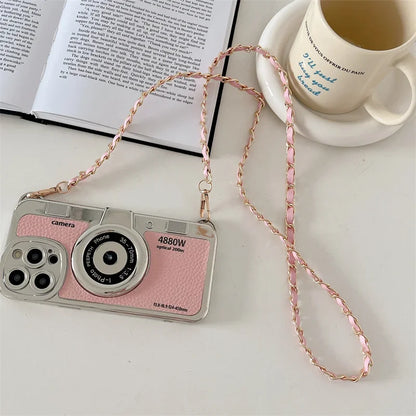 Retro Camera Sling iPhone Case with PU Leather Lanyard