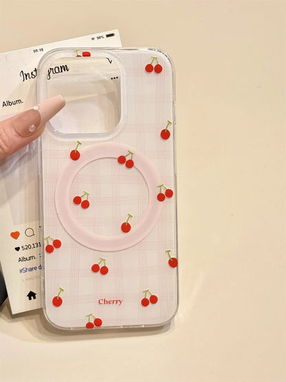 Korean Cute Cherry Bowknot Magnetic Phone Case