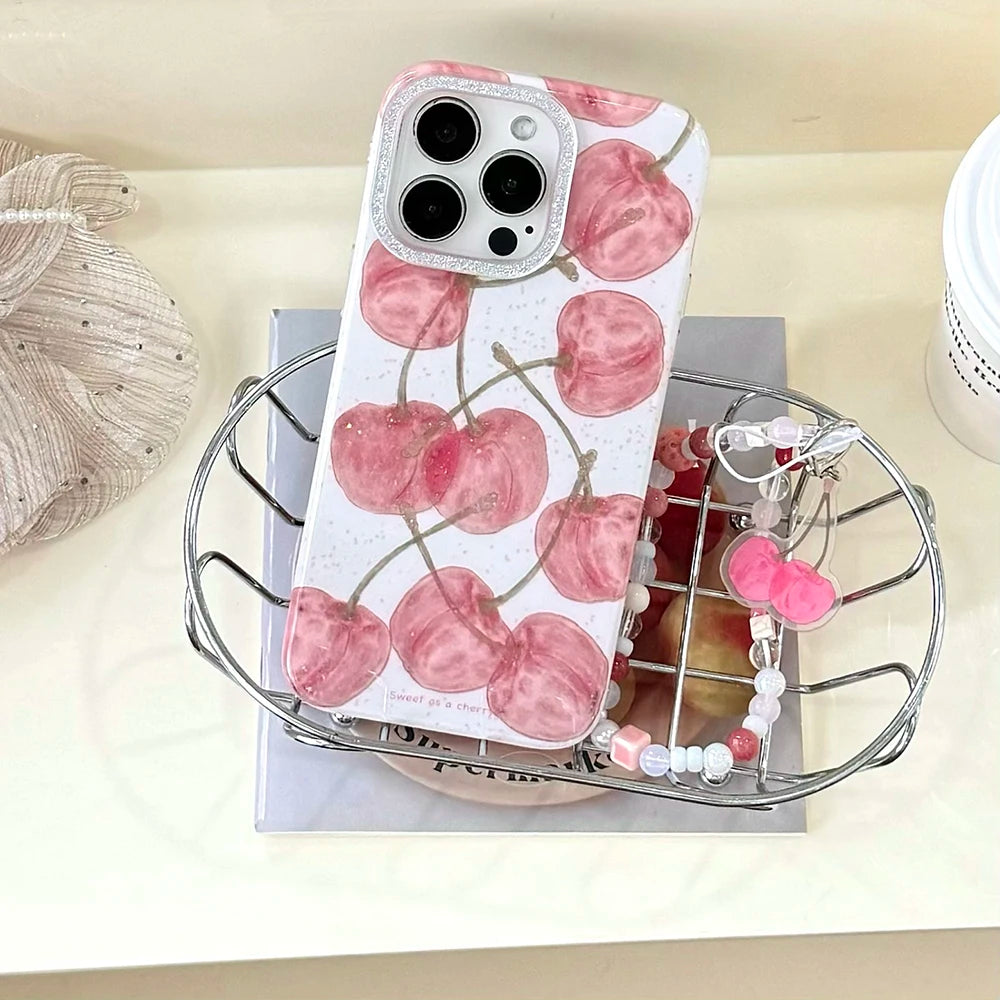 INS Cute Cherry Pattern Glitter Bling Phone Case
