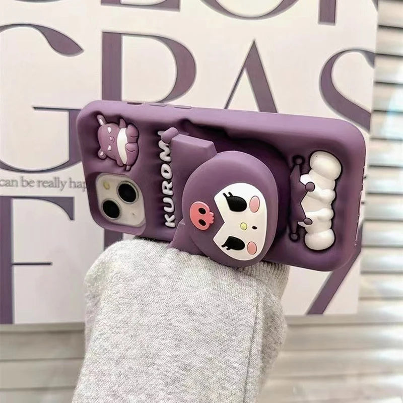 Cute 3D Kuromi Head Grip Tok Holder Cartoon Silicon Soft Phone Case
