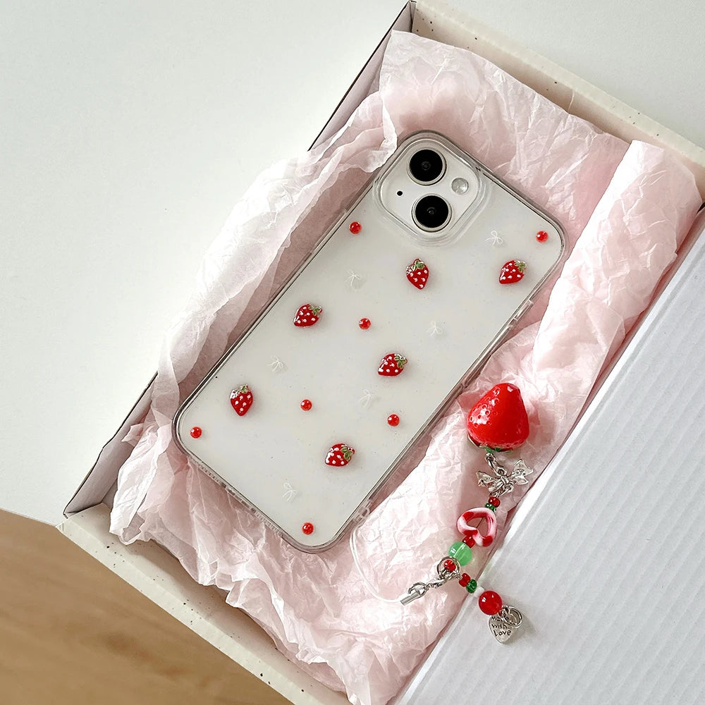 Cute 3D Strawberry Glitter Bling Phone Case
