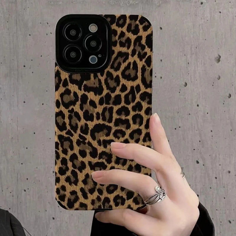Fashion Brown Leopard Silicone Leather Phone Case