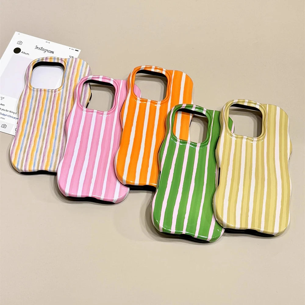 Luxury 2 in 1 Glossy Double Color Wave Stripes Phone Case