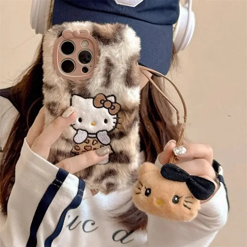 Hello Kitty Plush Leopard Print Phone Case for iPhone