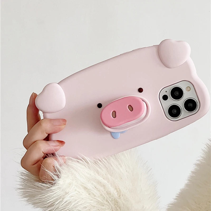 Fun 3D Pink Saliva Pig Nose Invisible Bracket Phone Case