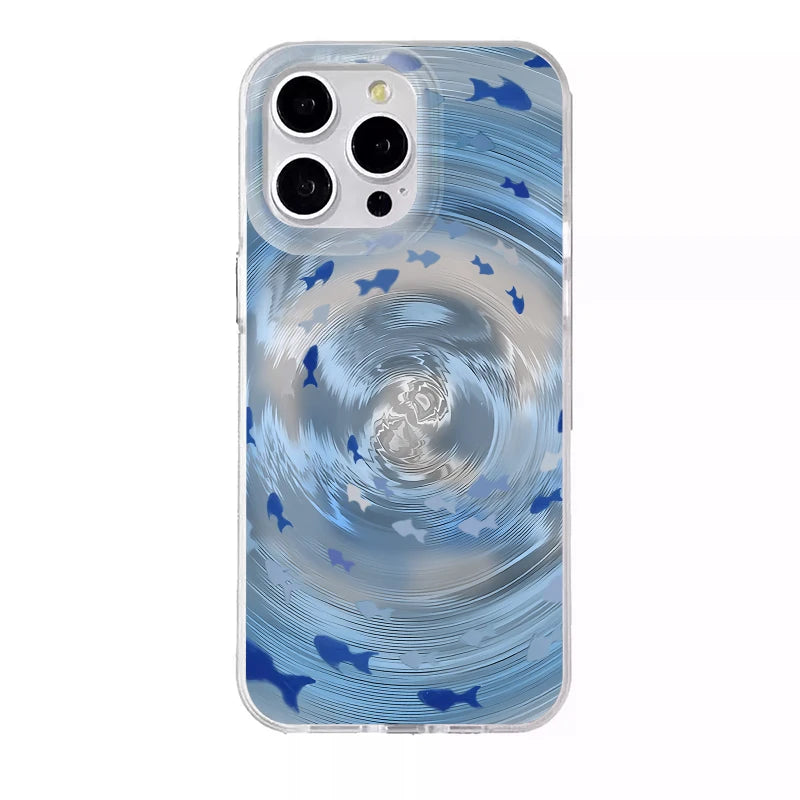 Fashion Blue Whirlpool Fish School Pattern Phone Case