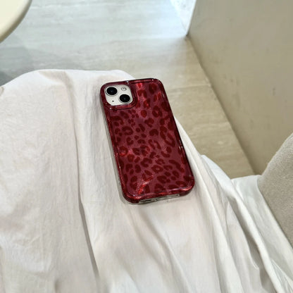 Retro Illusory Color Red Leopard Print Glitter Shockproof Protective Phone Case