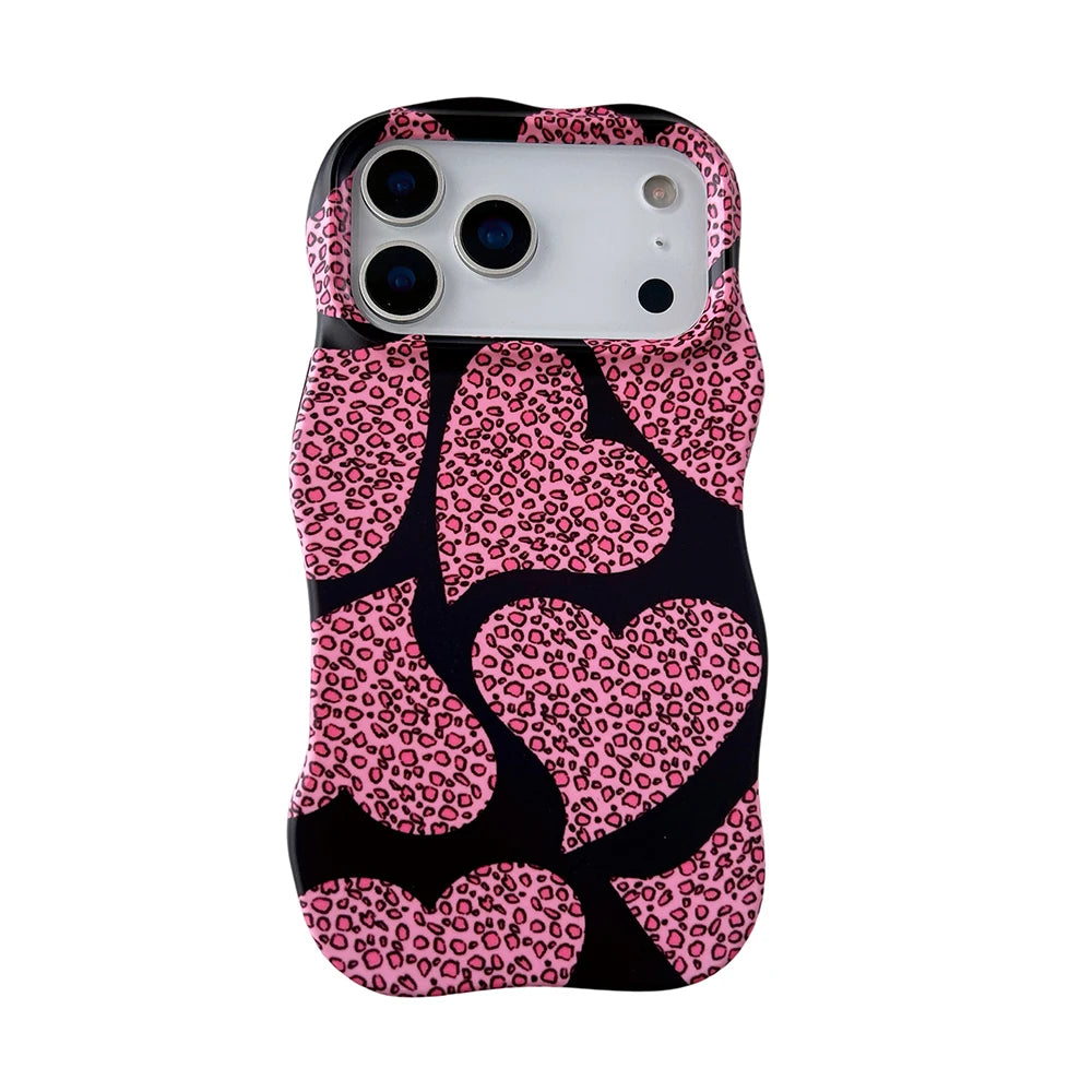 2 IN 1 Cute Heart Luxury Leopard Pattern Phone Case