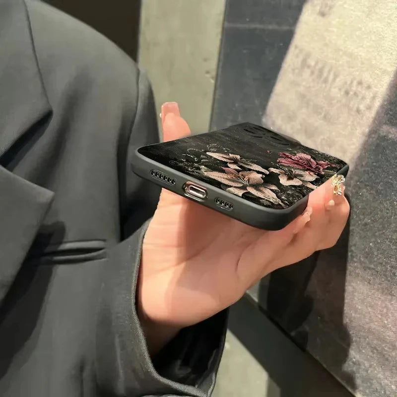 Flower Vintage Floral Black Background Shockproof Phone Case