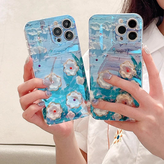 Camellia Flowers Glitter iPhone Case