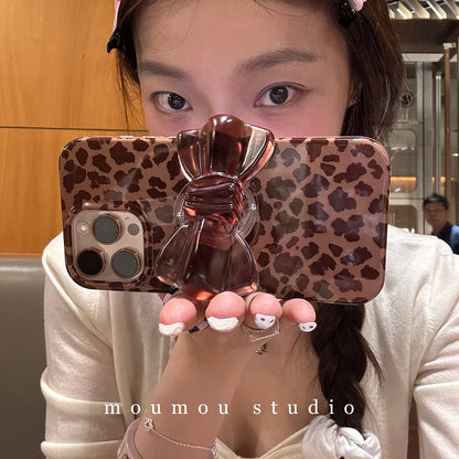 Luxury Bowknot Bracket Leopard Phone Case