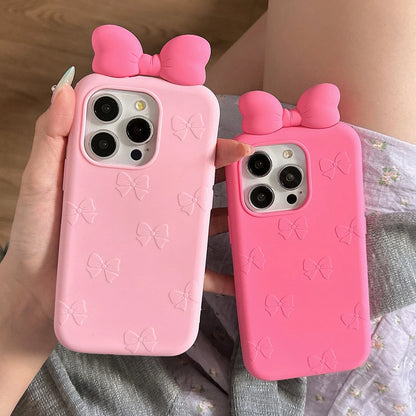3D Cute Bowknot Cartoon Tie Silicone Phone Case