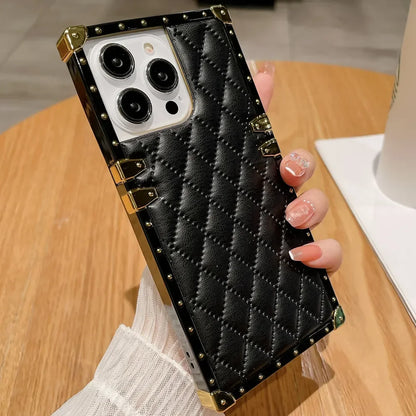Luxury Plaid Lambskin Leather Shockproof Phone Case for iPhone
