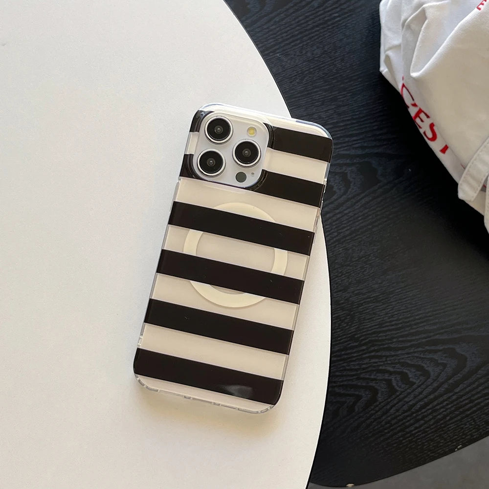 3D Cute Striped Black for MâCgsafe Magnetic Holder Phone Case