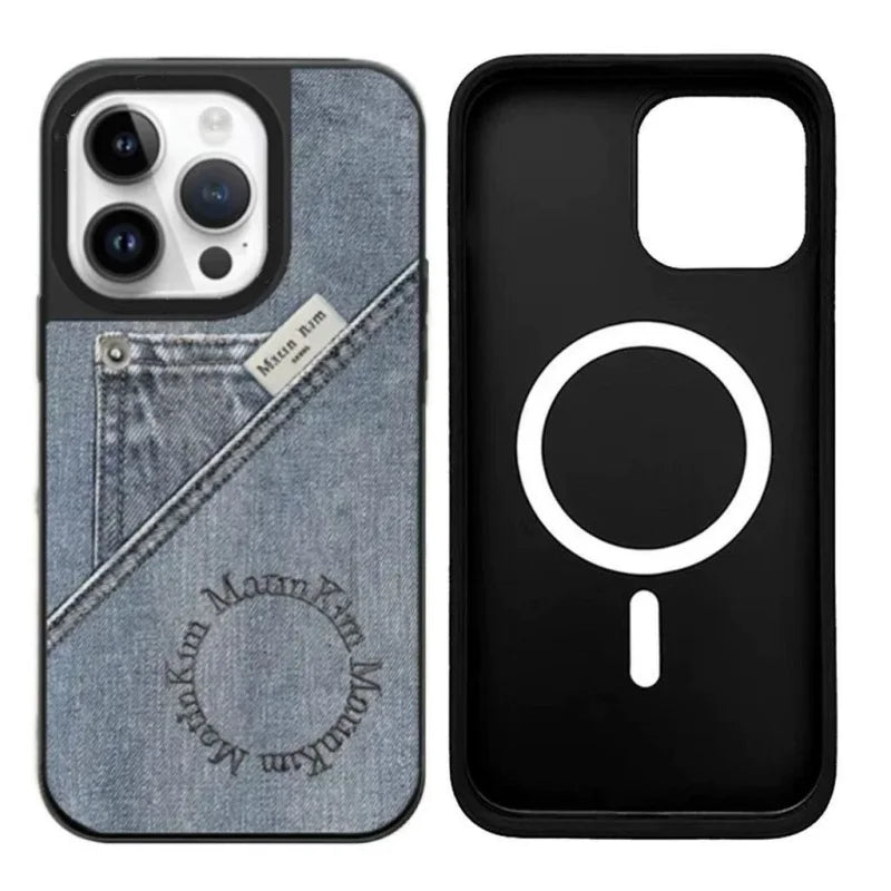 Fashion Imitation Denim Mirror Hard Phone Case