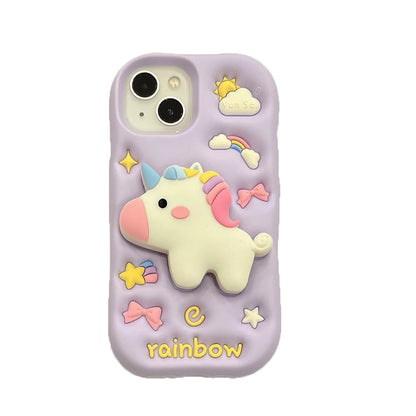 Cute 3D Cartoon Rainbow Unicorn Horse Phone Case
