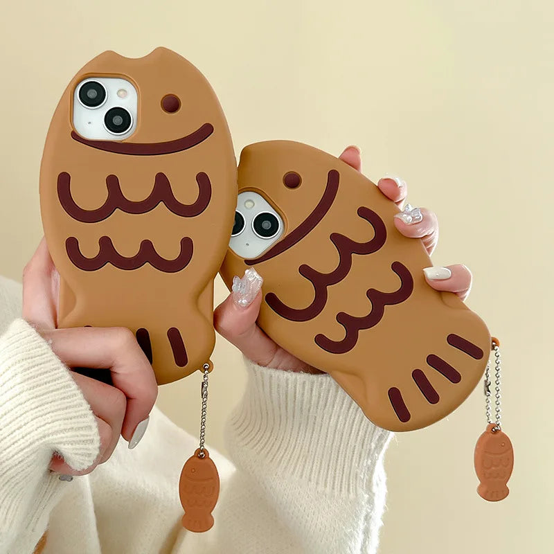 Cute Cartoon Animal 3D Taiyaki Fish Silicone Phone Case