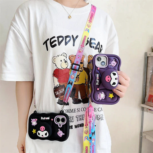Kuromi Phone Case with Grip Holder for iPhone