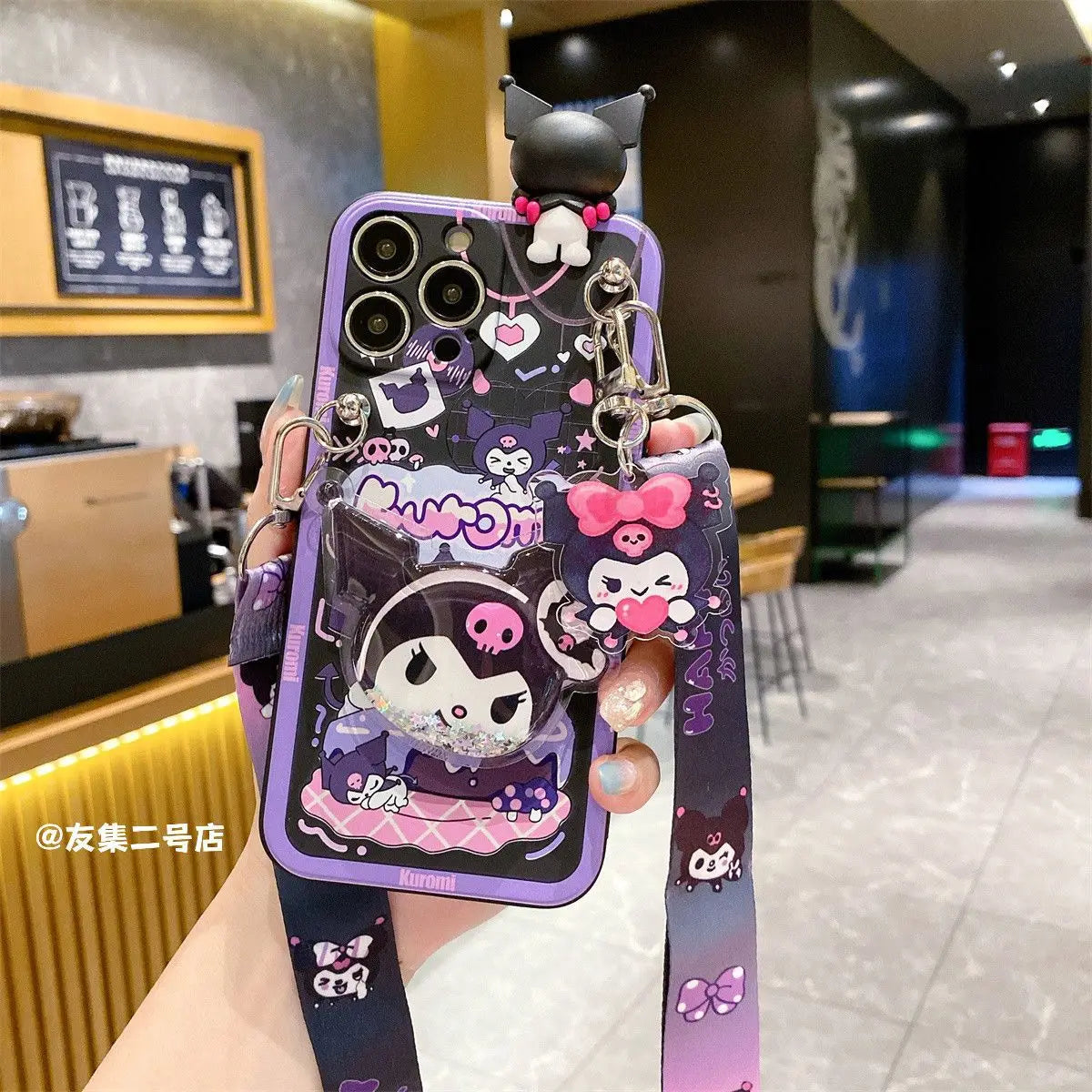 Sanrio Kuromi Phone Case with Shoulder Strap for iPhone