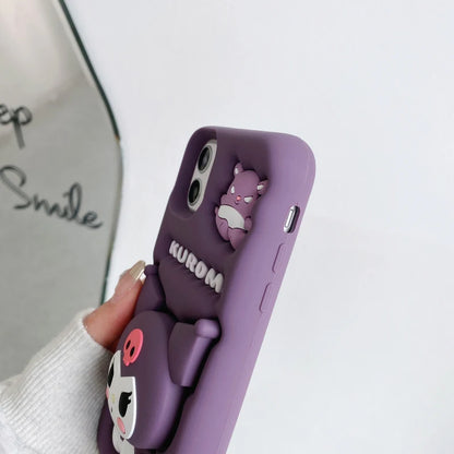 Cute 3D Kuromi Head Grip Tok Holder Cartoon Silicon Soft Phone Case