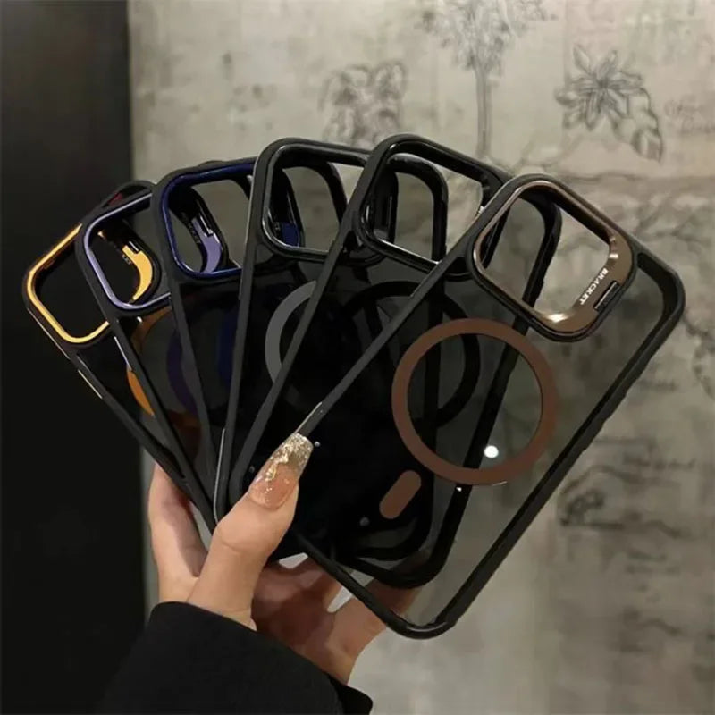 For Magsafe Wireless Charge Metal Lens Protection Stand Phone Case