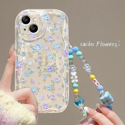 Flower Bracelet Chain With Wrist Strap Lanyard Phone Case
