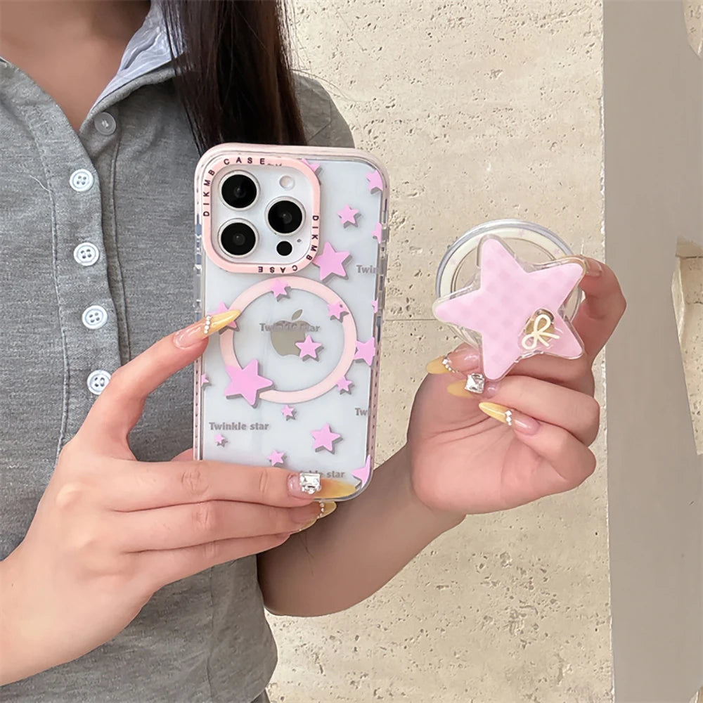 3D Cute Pink Star Magnetic Grip Tok Lovely Phone Case
