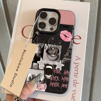 Stylish Lip Print Eiffel Tower Pattern Phone Case