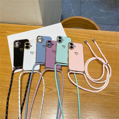 Crossbody Lanyard Cord Plating Love Heart Soft Phone Case