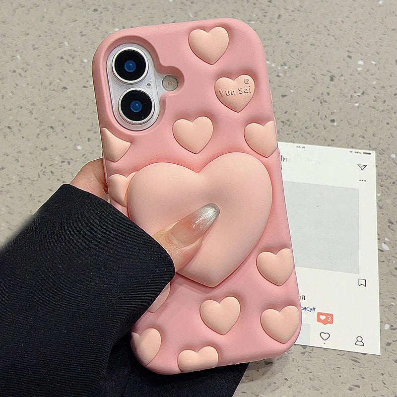 Pink 3D Love Heart Stand Holder Decompression Phone Case